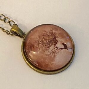 NEW Mystical Cat in Tree brass necklace